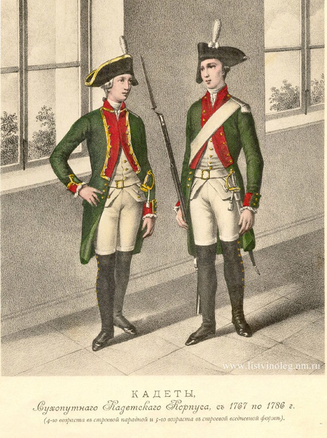рисунок кадетской формы 1767–1786 годов